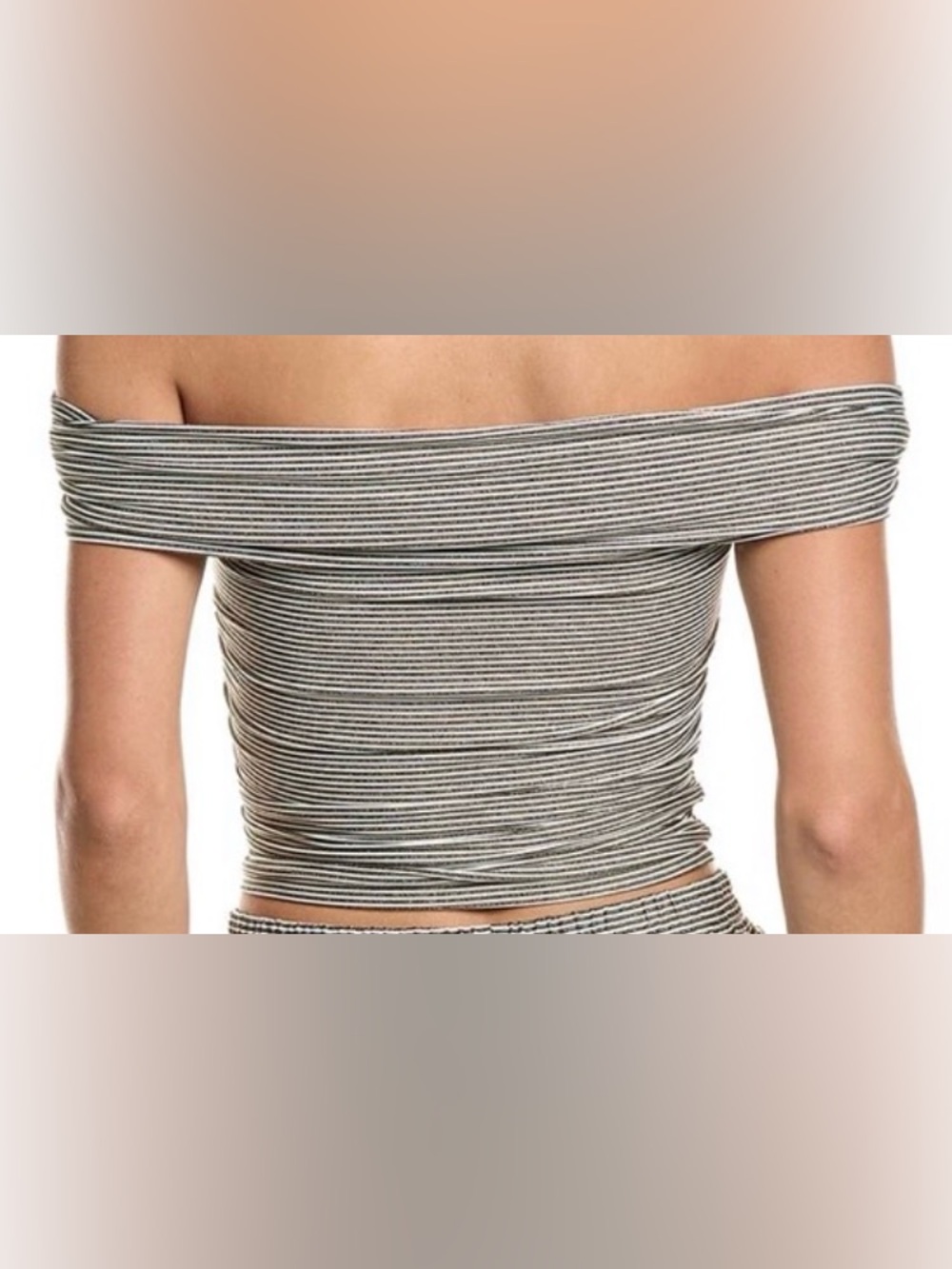 Surf Gypsy Lurex Rib Off-The-Shoulder Top/ Striped Crop Top with Ring: Medium - Picture 2 of 6